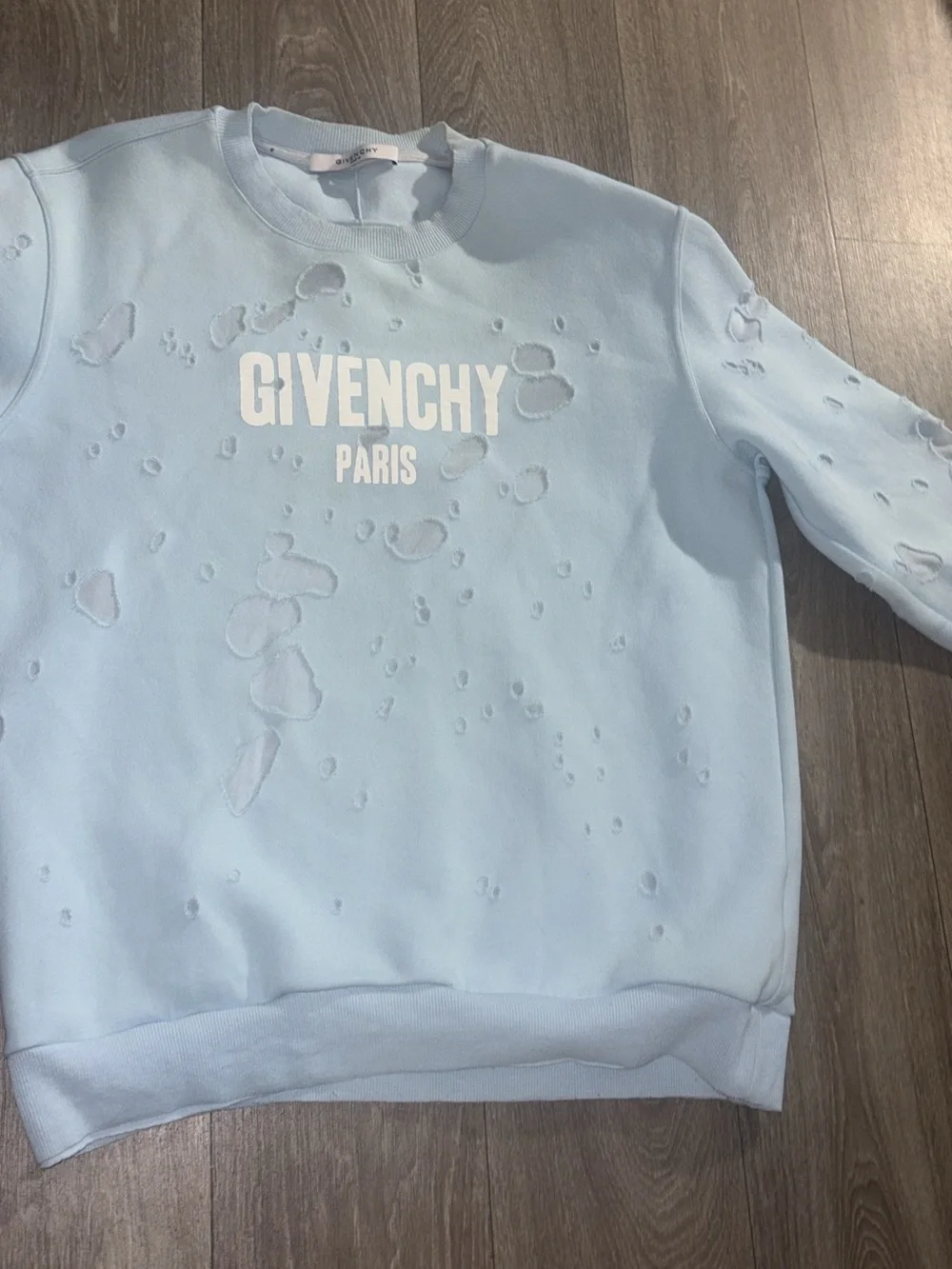 Givenchy Light Blue Distressed Logo Kids Sweatshirt